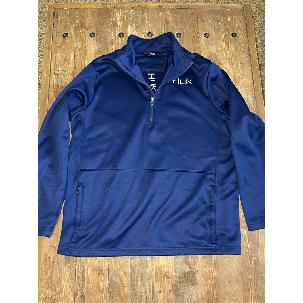 HUK Fishing Fleece Adult Large Blue 1/4  Zip Mock Neck Fleece Sweatshirt